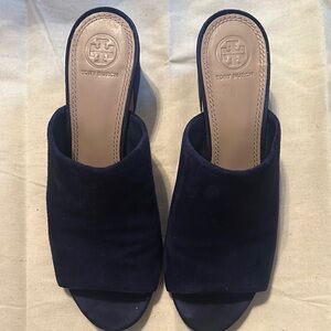 Tory Burch Blue Mules with Suede Finish and Open Toe